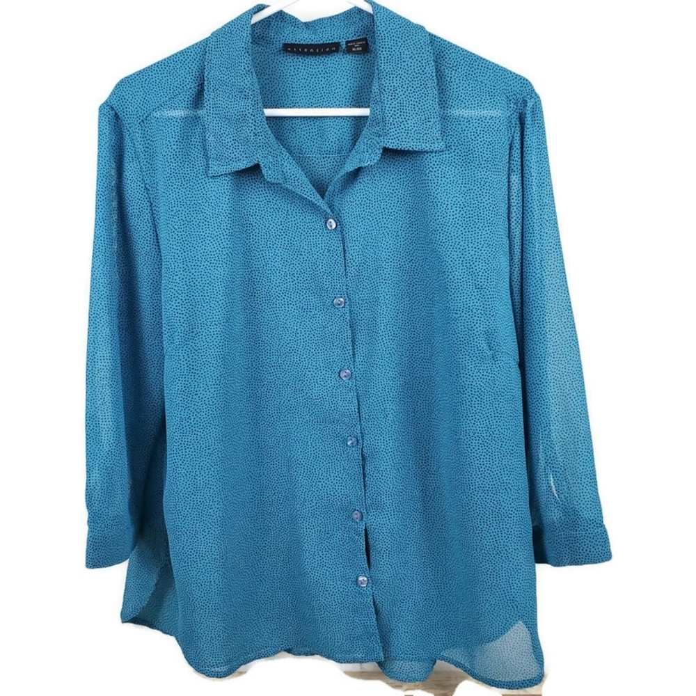 Gorgeous Turquoise 3/4 Sleeve Polka Dot Blouse XL